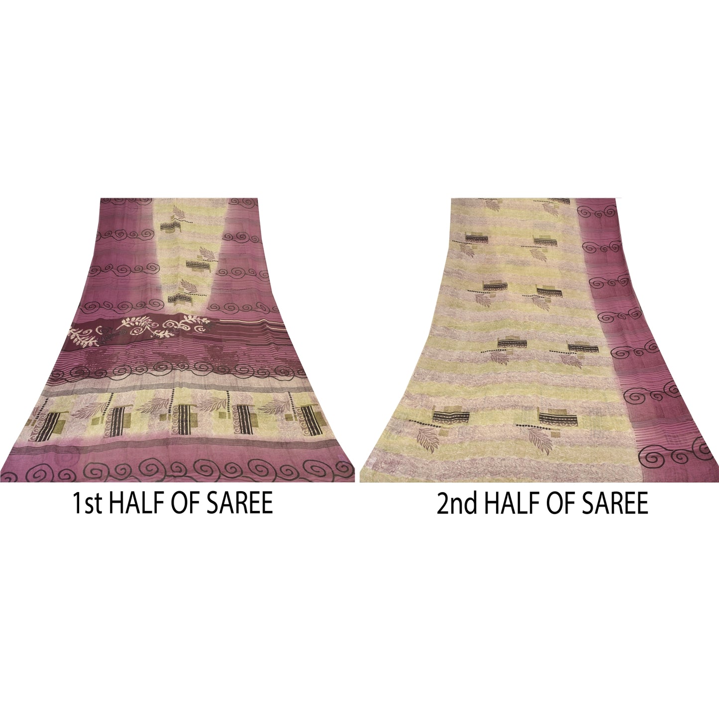 Sanskriti Vintage Sarees Purple/CreamPure Georgette Silk Printed Sari 5yd Sustainable Fabric