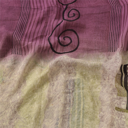 Sanskriti Vintage Sarees Purple/CreamPure Georgette Silk Printed Sari 5yd Sustainable Fabric