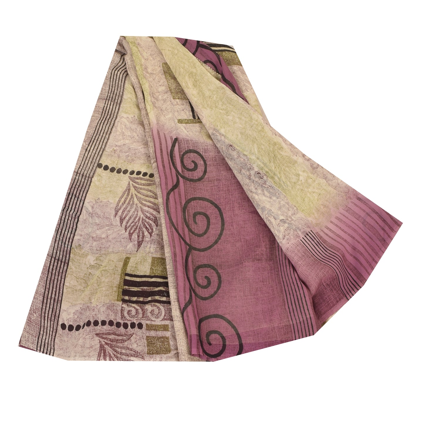 Sanskriti Vintage Sarees Purple/CreamPure Georgette Silk Printed Sari 5yd Sustainable Fabric