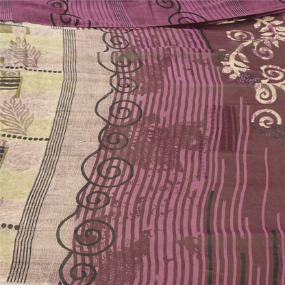 Sanskriti Vintage Sarees Purple/CreamPure Georgette Silk Printed Sari 5yd Sustainable Fabric