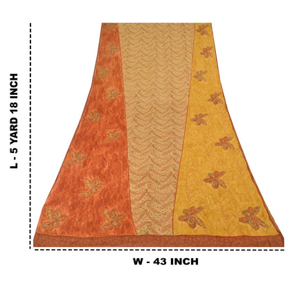 Sanskriti Vintage Sarees Multi Pure Georgette Silk Printed Sari 5yd Craft Sustainable Fabric