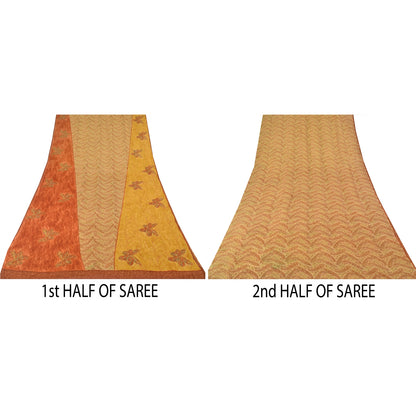 Sanskriti Vintage Sarees Multi Pure Georgette Silk Printed Sari 5yd Craft Sustainable Fabric
