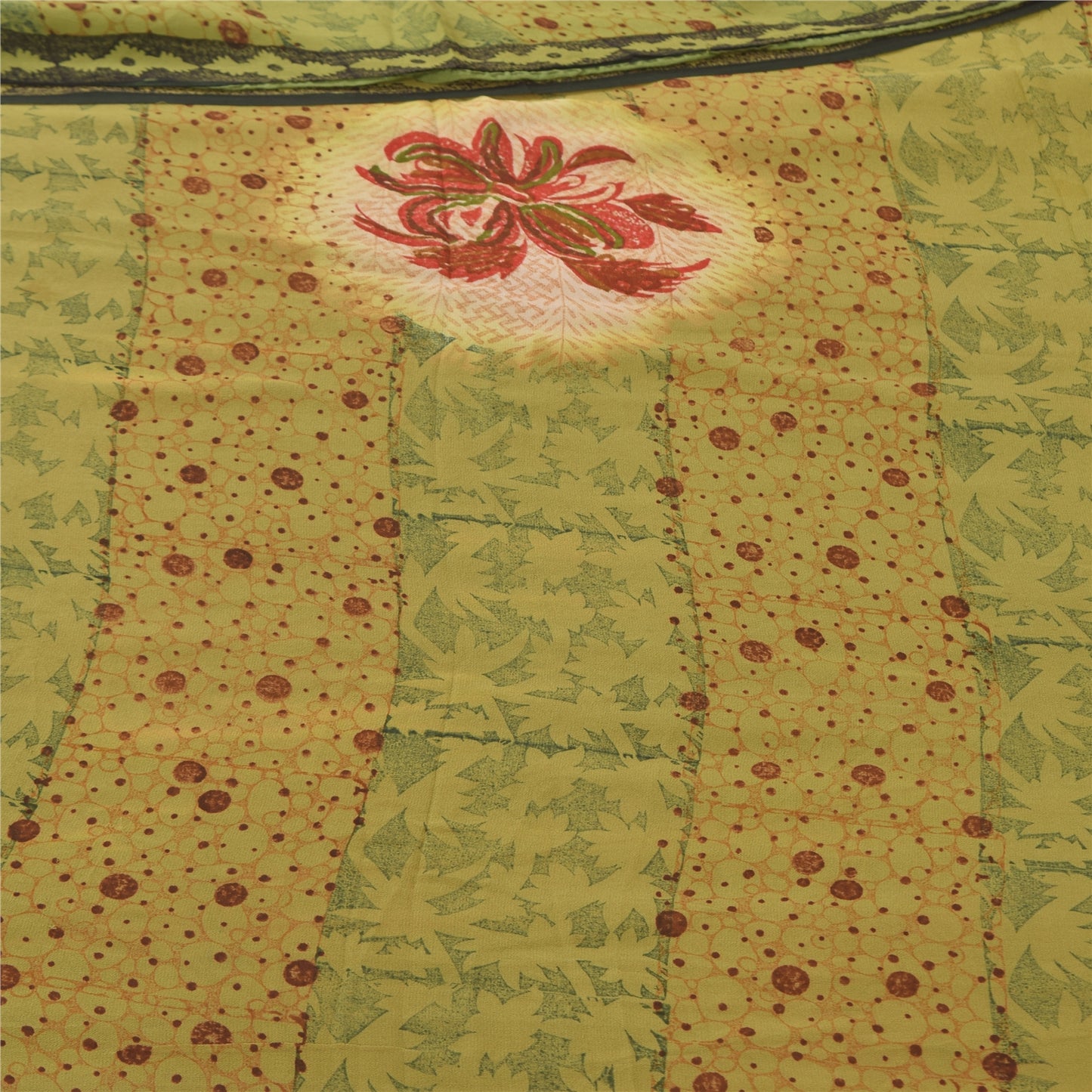 Sanskriti Vintage Sarees Green Pure Georgette Silk Printed Sari 5yd Craft Sustainable Fabric