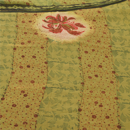 Sanskriti Vintage Sarees Green Pure Georgette Silk Printed Sari 5yd Craft Sustainable Fabric