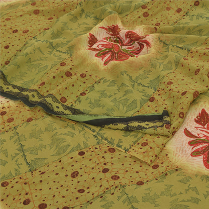 Sanskriti Vintage Sarees Green Pure Georgette Silk Printed Sari 5yd Craft Sustainable Fabric