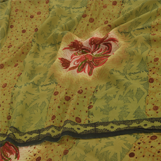 Sanskriti Vintage Sarees Grønne Ren Georgette Silke Trykte Sari 5yd Håndværk Bæredygtigt Stoff