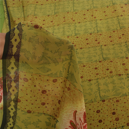 Sanskriti Vintage Sarees Green Pure Georgette Silk Printed Sari 5yd Craft Sustainable Fabric