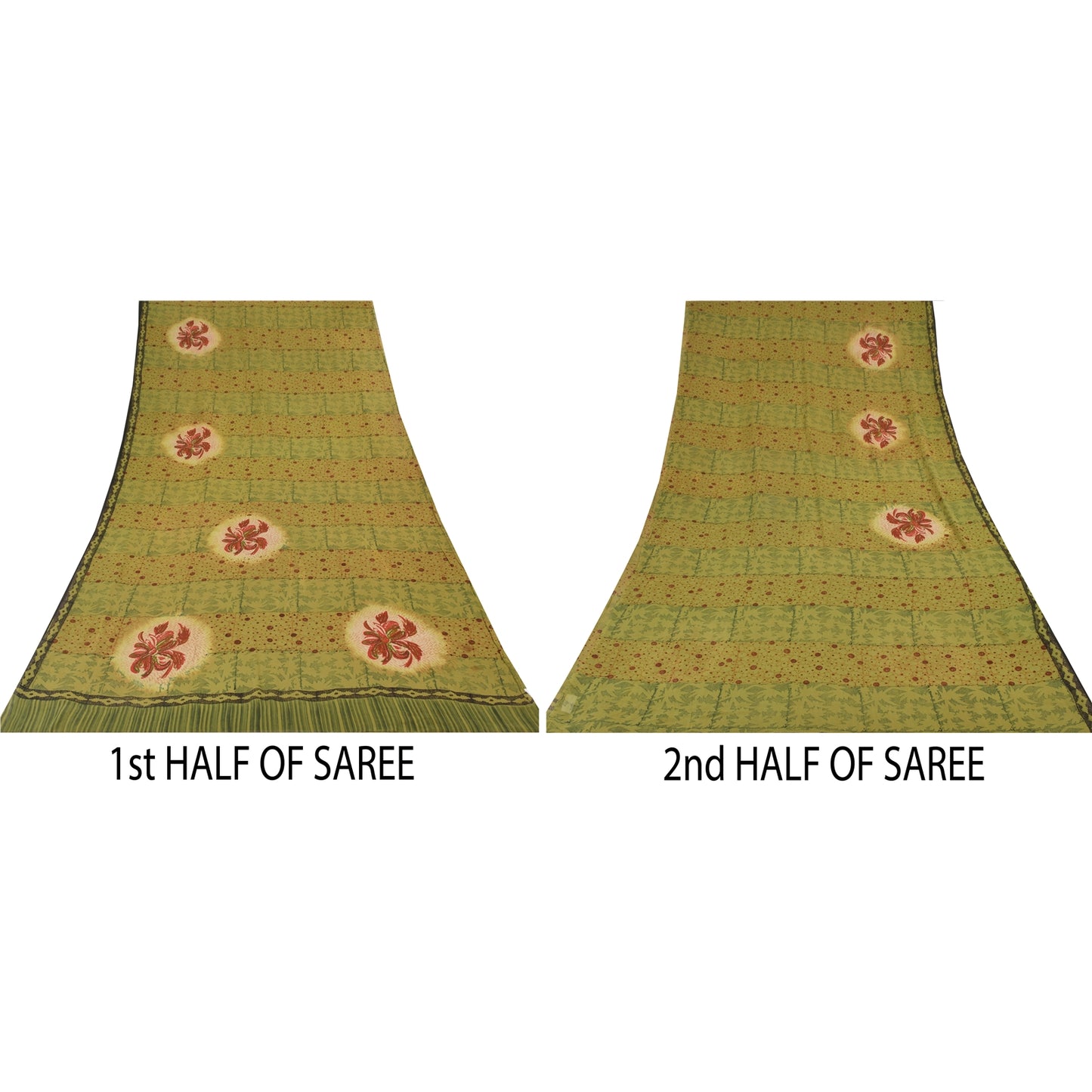 Sanskriti Vintage Sarees Green Pure Georgette Silk Printed Sari 5yd Craft Sustainable Fabric