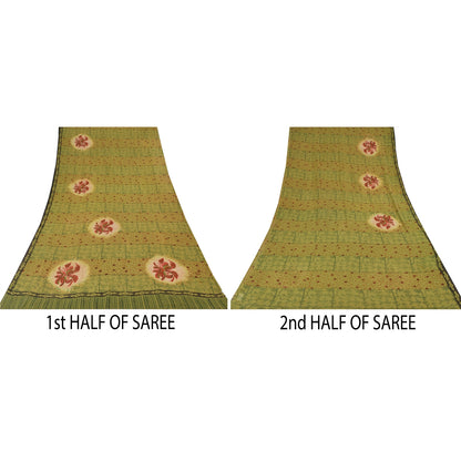 Sanskriti Vintage Sarees Green Pure Georgette Silk Printed Sari 5yd Craft Sustainable Fabric