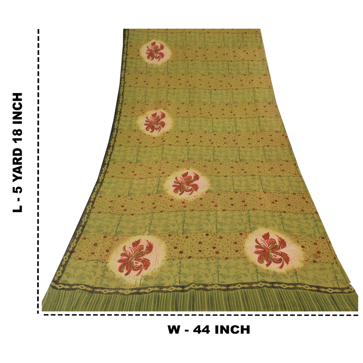 Sanskriti Vintage Sarees Green Pure Georgette Silk Printed Sari 5yd Craft Sustainable Fabric