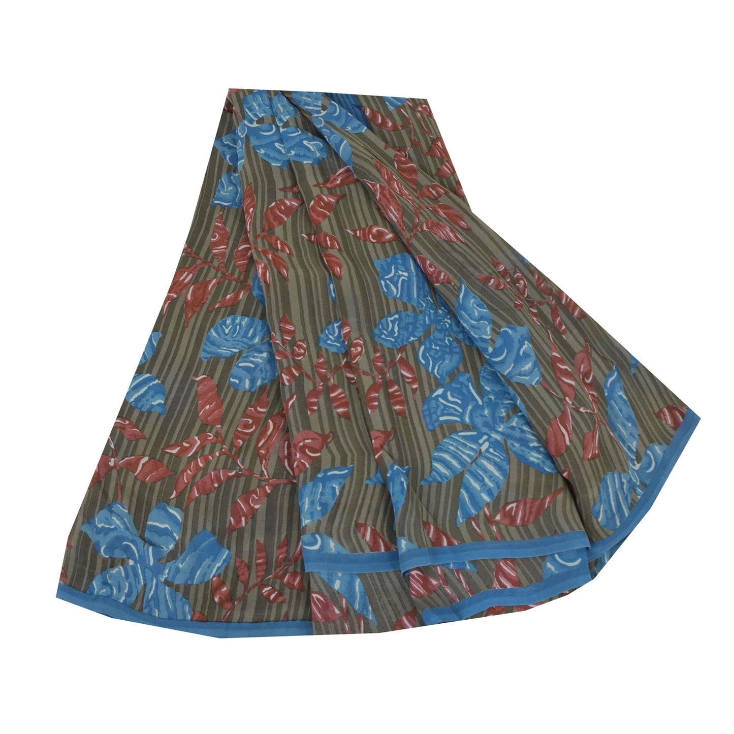 Sanskriti Vintage Sarees Gray Pure Georgette Silk Printed Sari 5yd Craft Sustainable Fabric