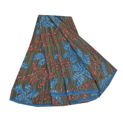 Sanskriti Vintage Sarees Gray Pure Georgette Silk Printed Sari 5yd Craft Sustainable Fabric