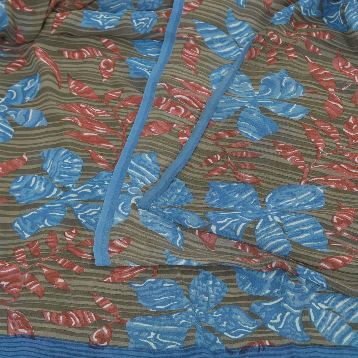 Sanskriti Vintage Sarees Gray Pure Georgette Silk Printed Sari 5yd Craft Sustainable Fabric