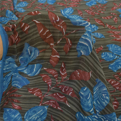 Sanskriti Vintage Sarees Gray Pure Georgette Silk Printed Sari 5yd Craft Sustainable Fabric