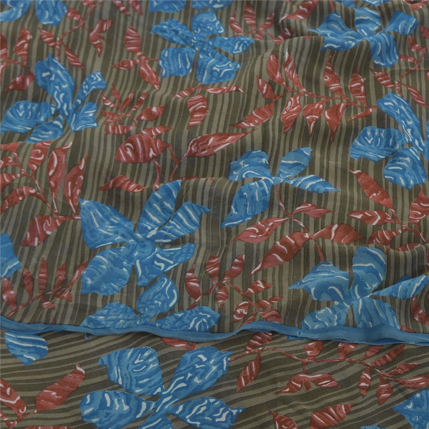 Sanskriti Vintage Sarees Gray Pure Georgette Silk Printed Sari 5yd Craft Sustainable Fabric