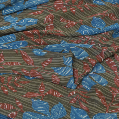 Sanskriti Vintage Sarees Gray Pure Georgette Silk Printed Sari 5yd Craft Sustainable Fabric