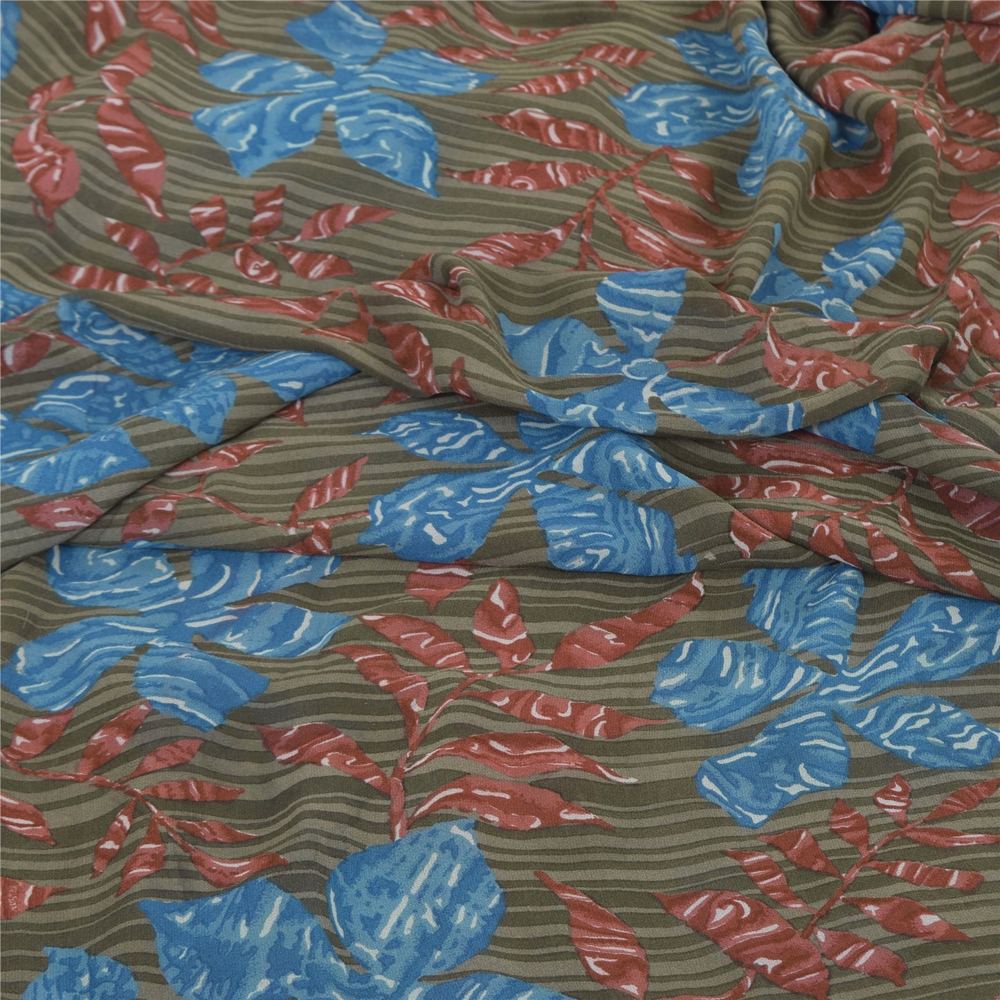 Sanskriti Vintage Sarees Gray Pure Georgette Silk Printed Sari 5yd Craft Sustainable Fabric