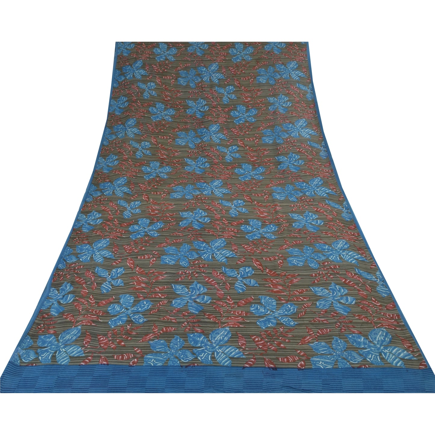 Sanskriti Vintage Sarees Gray Pure Georgette Silk Printed Sari 5yd Craft Sustainable Fabric