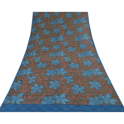 Sanskriti Vintage Sarees Gray Pure Georgette Silk Printed Sari 5yd Craft Sustainable Fabric