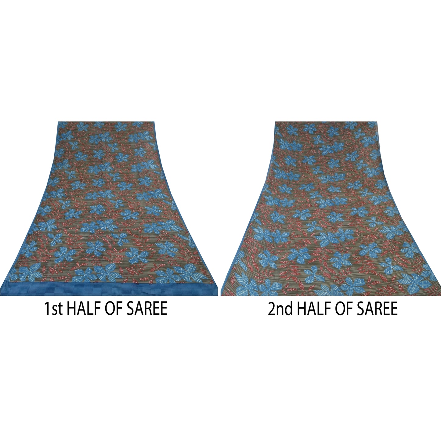 Sanskriti Vintage Sarees Gray Pure Georgette Silk Printed Sari 5yd Craft Sustainable Fabric