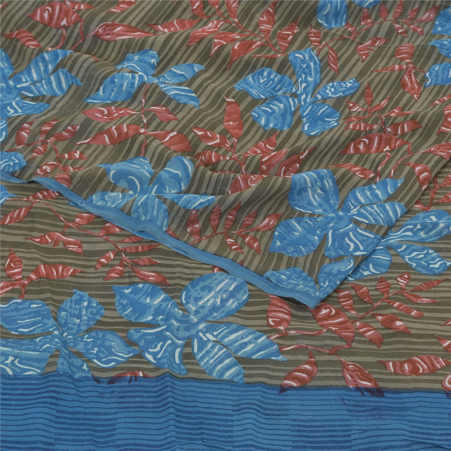 Sanskriti Vintage Sarees Gray Pure Georgette Silk Printed Sari 5yd Craft Sustainable Fabric