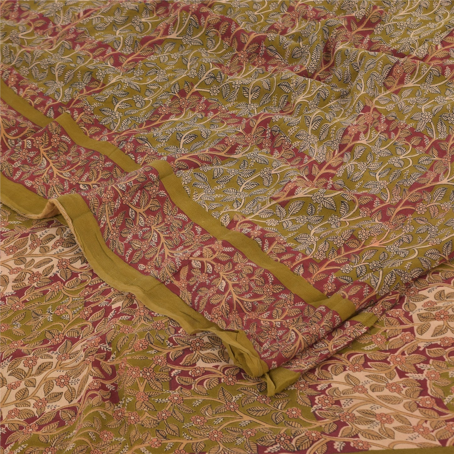 Sanskriti Vintage Sarees Green Pure Georgette Silk Printed Sari 5yd Craft Sustainable Fabric