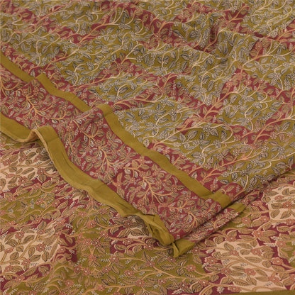 Sanskriti Vintage Sarees Green Pure Georgette Silk Printed Sari 5yd Craft Sustainable Fabric