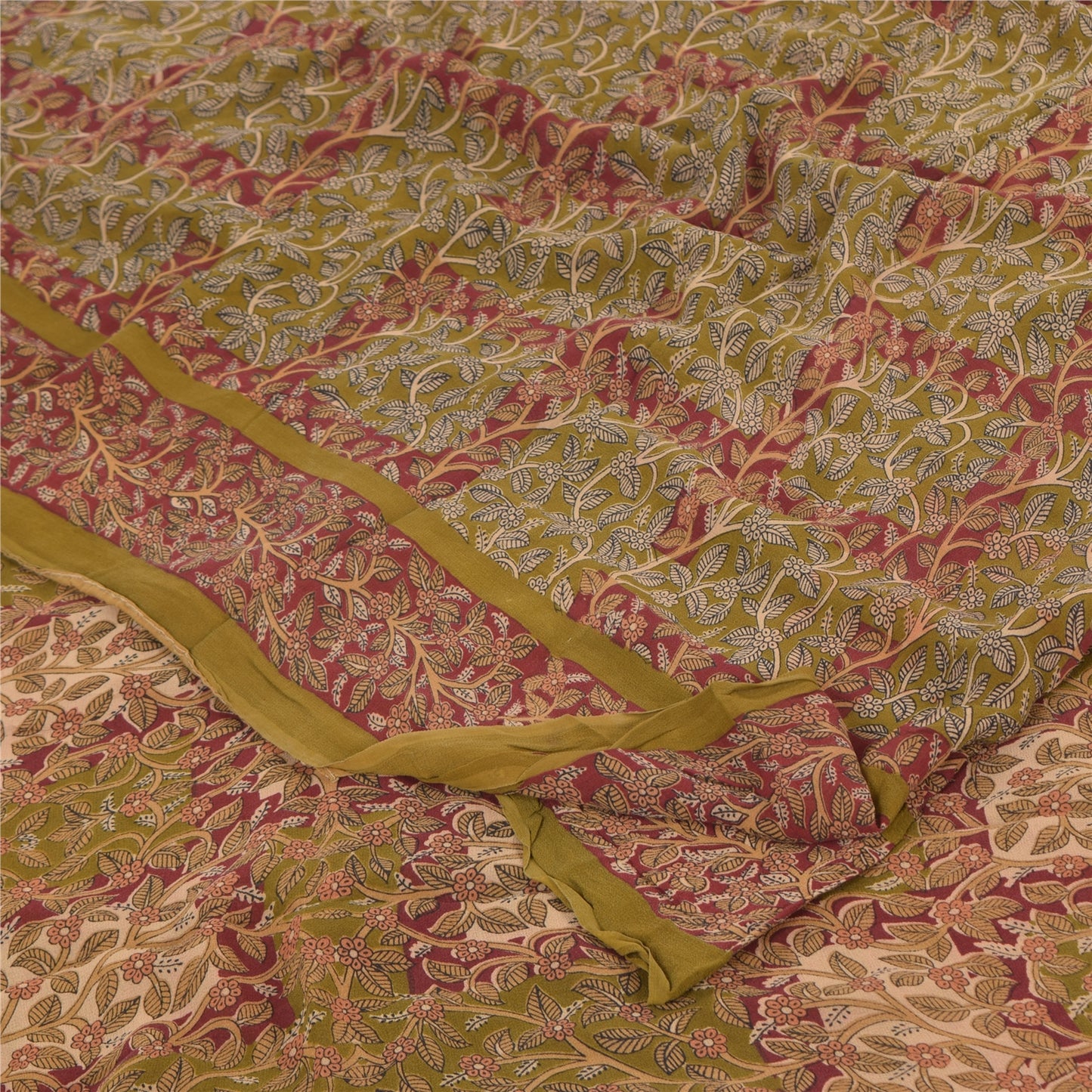 Sanskriti Vintage Sarees Green Pure Georgette Silk Printed Sari 5yd Craft Sustainable Fabric