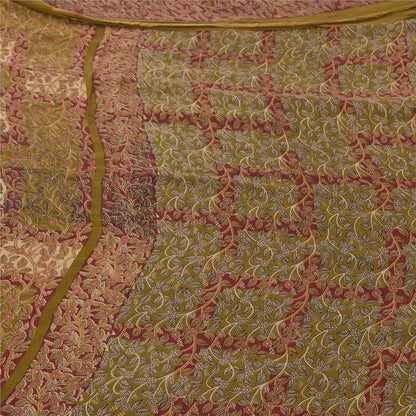Sanskriti Vintage Sarees Green Pure Georgette Silk Printed Sari 5yd Craft Sustainable Fabric