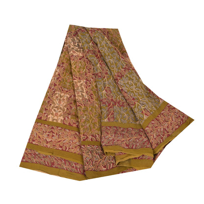Sanskriti Vintage Sarees Green Pure Georgette Silk Printed Sari 5yd Craft Sustainable Fabric