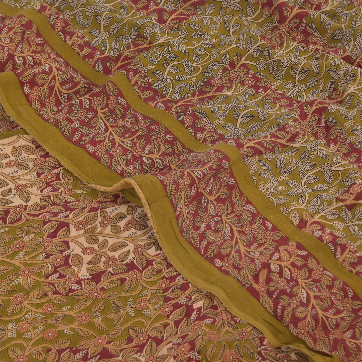 Sanskriti Vintage Sarees Green Pure Georgette Silk Printed Sari 5yd Craft Sustainable Fabric