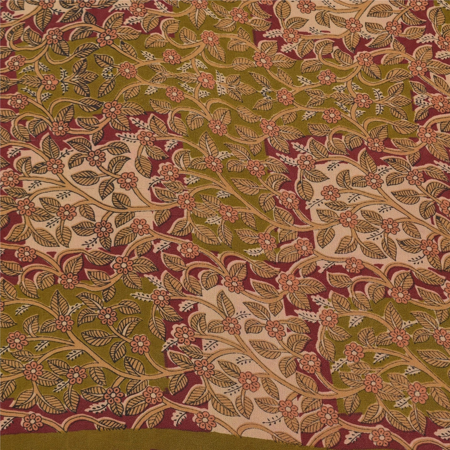 Sanskriti Vintage Sarees Green Pure Georgette Silk Printed Sari 5yd Craft Sustainable Fabric