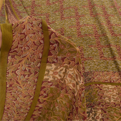 Sanskriti Vintage Sarees Green Pure Georgette Silk Printed Sari 5yd Craft Sustainable Fabric