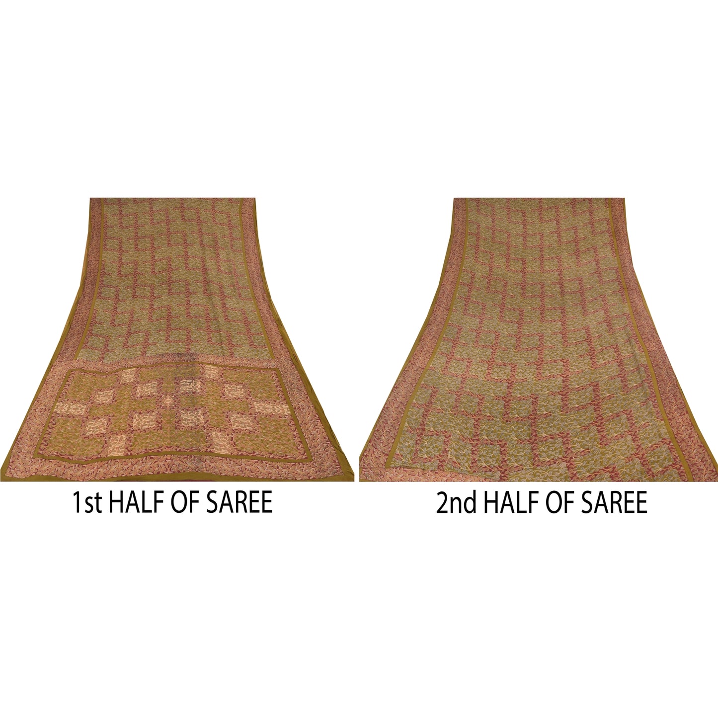 Sanskriti Vintage Sarees Green Pure Georgette Silk Printed Sari 5yd Craft Sustainable Fabric