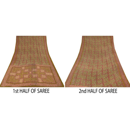 Sanskriti Vintage Sarees Green Pure Georgette Silk Printed Sari 5yd Craft Sustainable Fabric