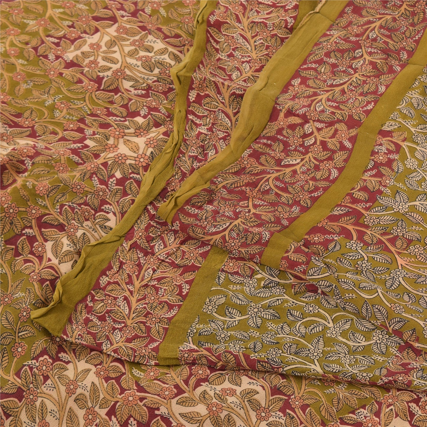 Sanskriti Vintage Sarees Green Pure Georgette Silk Printed Sari 5yd Craft Sustainable Fabric