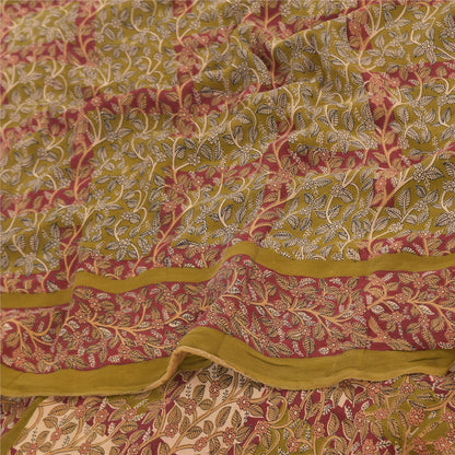 Sanskriti Vintage Sarees Green Pure Georgette Silk Printed Sari 5yd Craft Sustainable Fabric