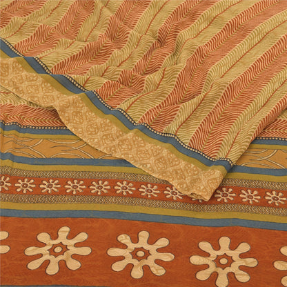 Sanskriti Vintage Sarees Beige/Red Pure Georgette Silk Printed Sari Craft Sustainable Fabric