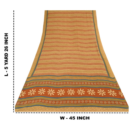 Sanskriti Vintage Sarees Beige/Red Pure Georgette Silk Printed Sari Craft Sustainable Fabric