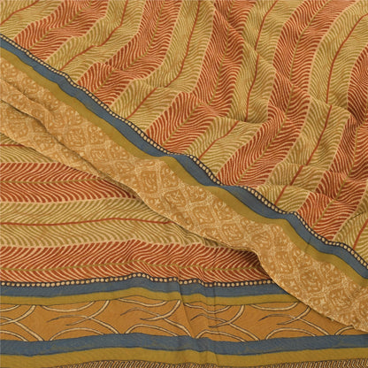 Sanskriti Vintage Sarees Beige/Red Pure Georgette Silk Printed Sari Craft Sustainable Fabric