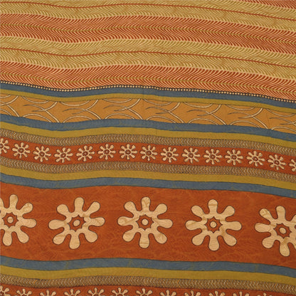Sanskriti Vintage Sarees Beige/Red Pure Georgette Silk Printed Sari Craft Sustainable Fabric