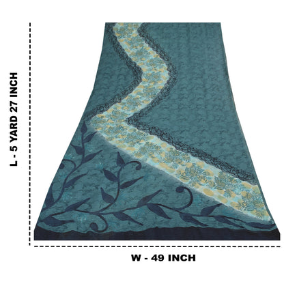Sanskriti Vintage Sarees Blue Pure Georgette Silk Printed Sari 5yd Craft Sustainable Fabric