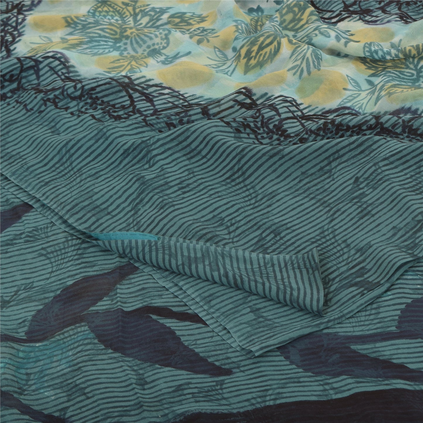 Sanskriti Vintage Sarees Blue Pure Georgette Silk Printed Sari 5yd Craft Sustainable Fabric