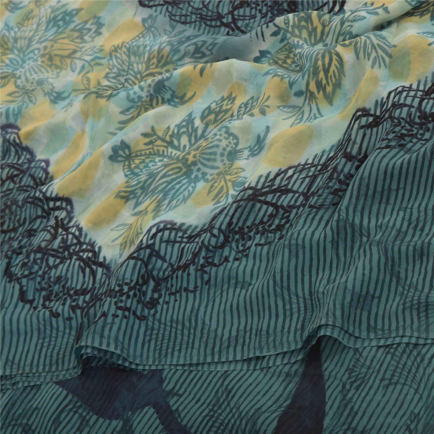 Sanskriti Vintage Sarees Blue Pure Georgette Silk Printed Sari 5yd Craft Sustainable Fabric