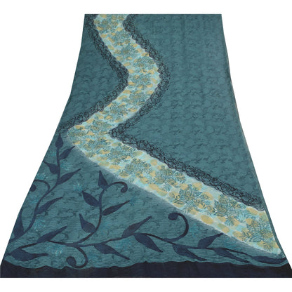 Sanskriti Vintage Sarees Blue Pure Georgette Silk Printed Sari 5yd Craft Sustainable Fabric