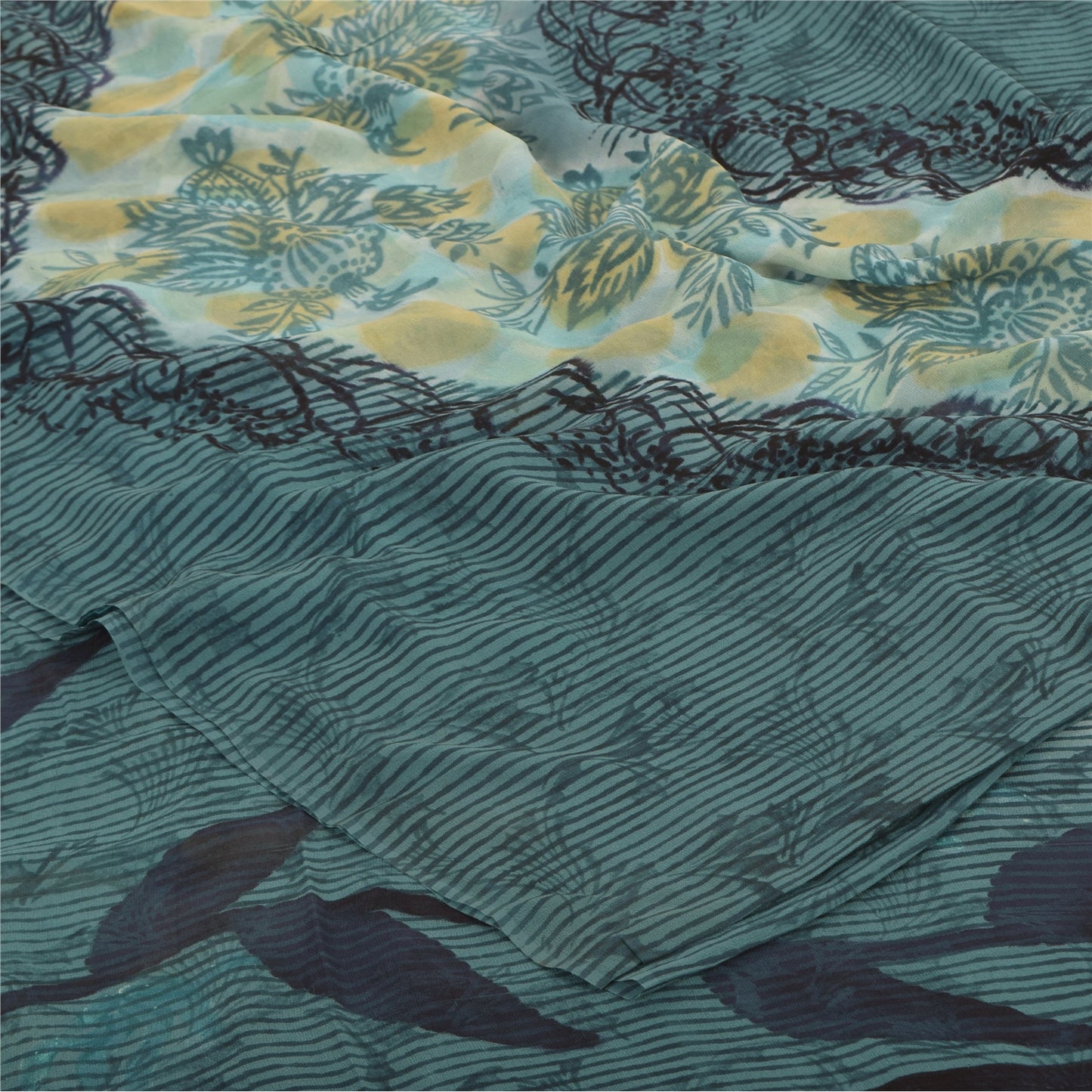 Sanskriti Vintage Sarees Blue Pure Georgette Silk Printed Sari 5yd Craft Sustainable Fabric