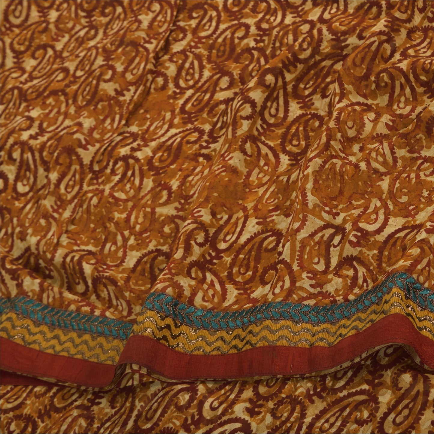 Sanskriti Vintage Sarees Brown Pure Georgette Silk Printed Sari 5yd Craft Sustainable Fabric