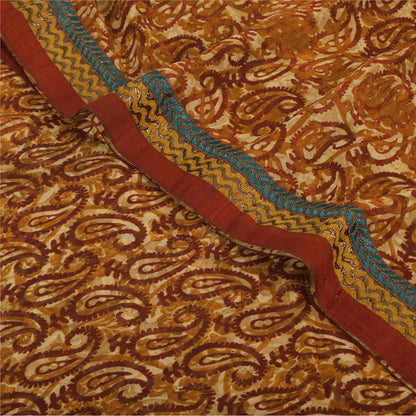 Sanskriti Vintage Sarees Brown Pure Georgette Silk Printed Sari 5yd Craft Sustainable Fabric