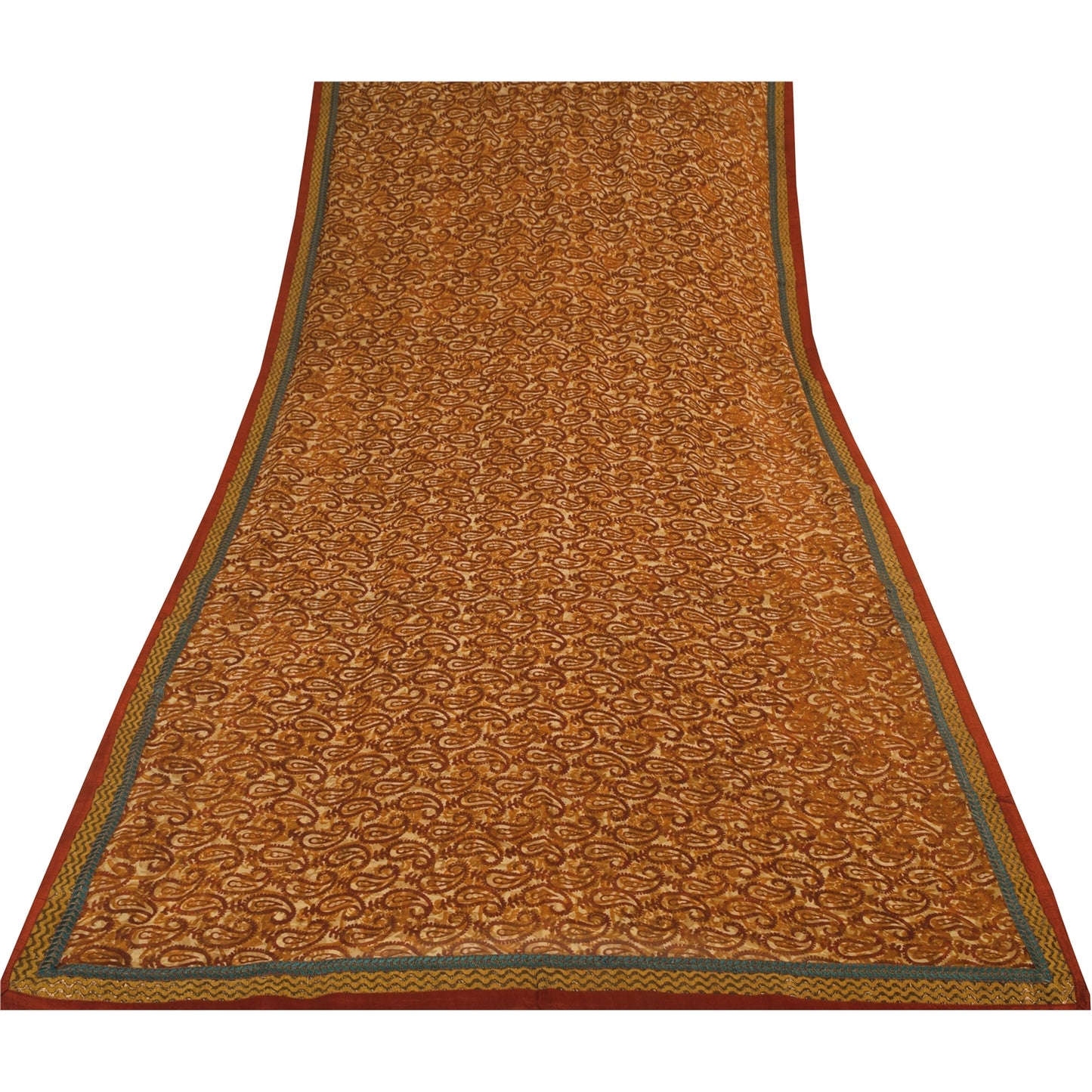 Sanskriti Vintage Sarees Brown Pure Georgette Silk Printed Sari 5yd Craft Sustainable Fabric