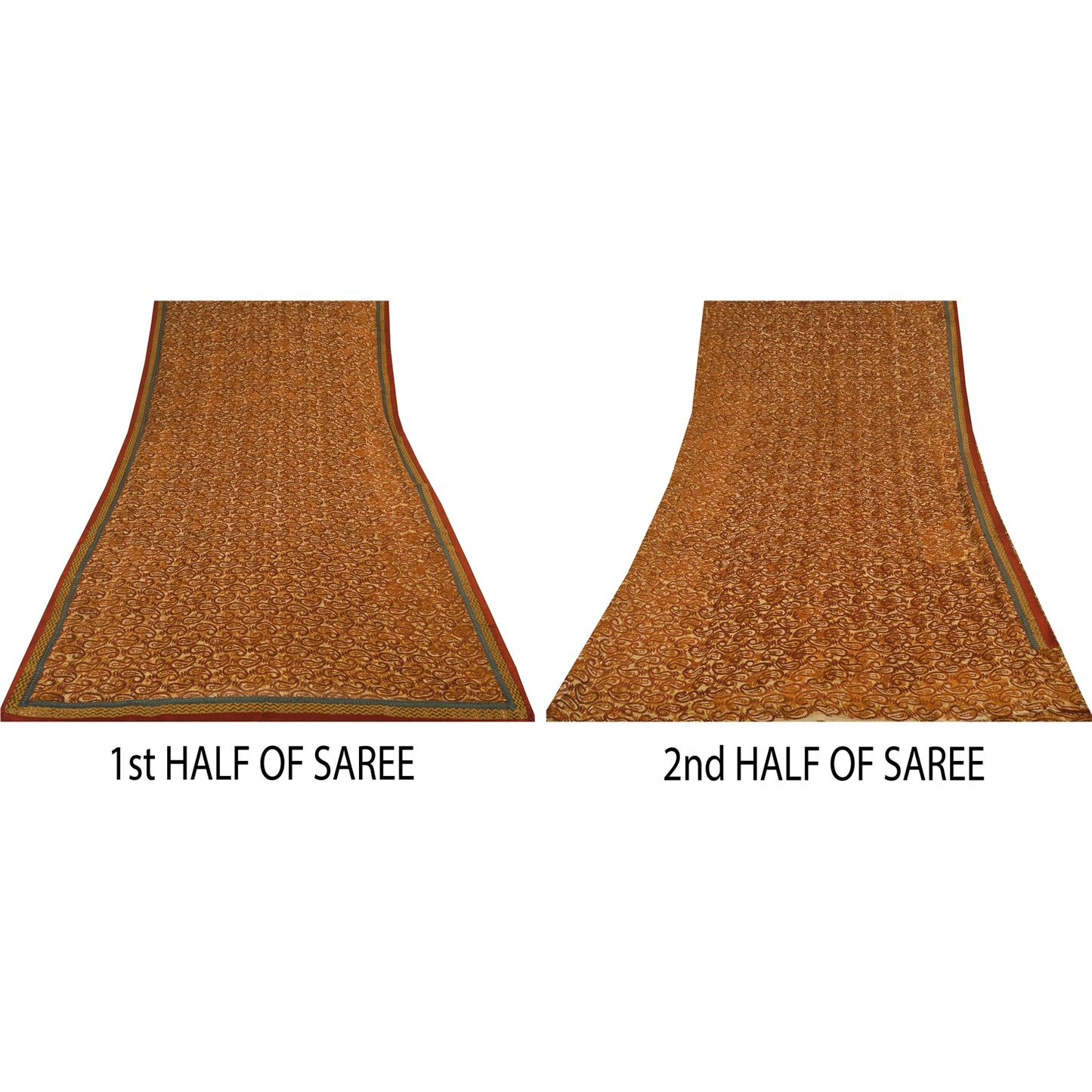 Sanskriti Vintage Sarees Brown Pure Georgette Silk Printed Sari 5yd Craft Sustainable Fabric